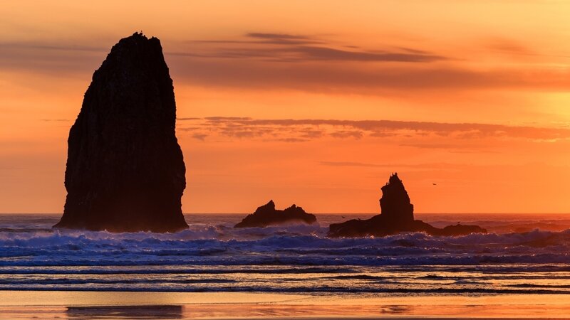 Sea Stacks at Sunset — Orange, Dramatic