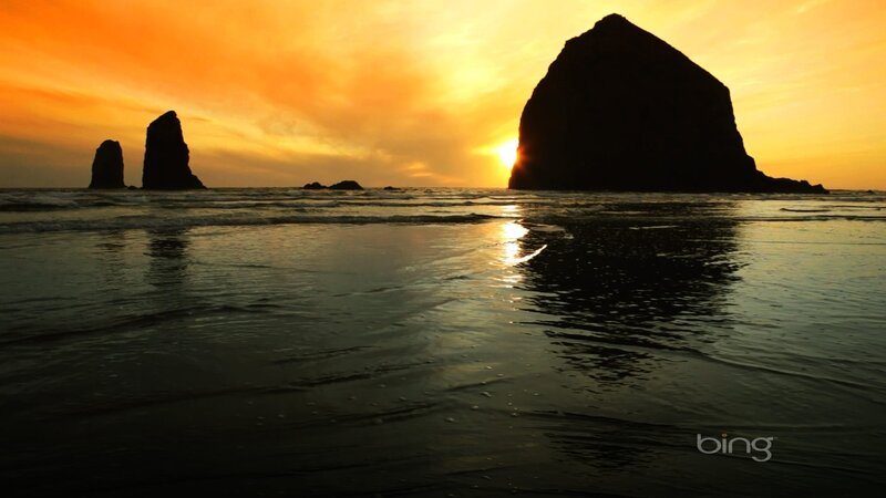 Sea Stacks at Sunset — Orange, Serene