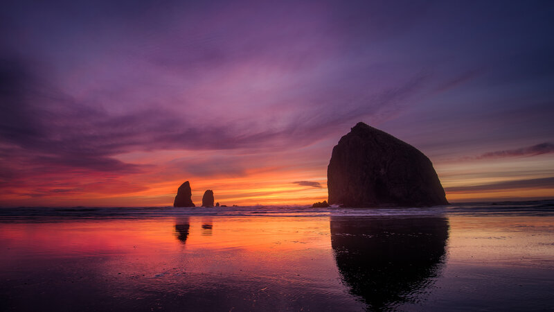 Sea Stacks at Sunset — Purple, Dramatic