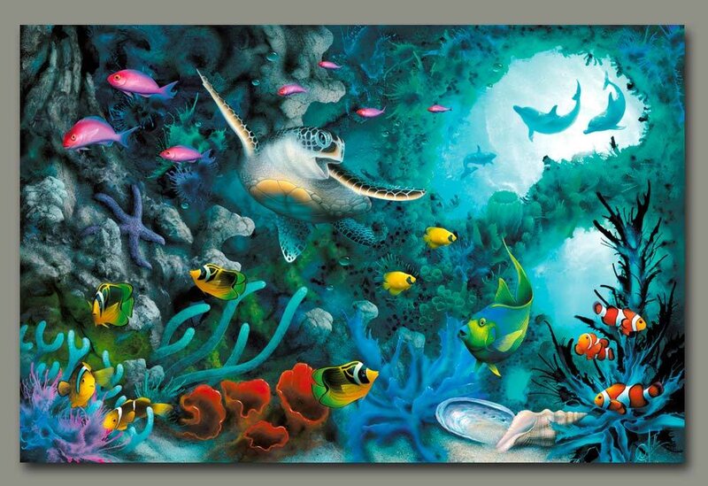 Sea Turtle in Coral Reef — Blue
