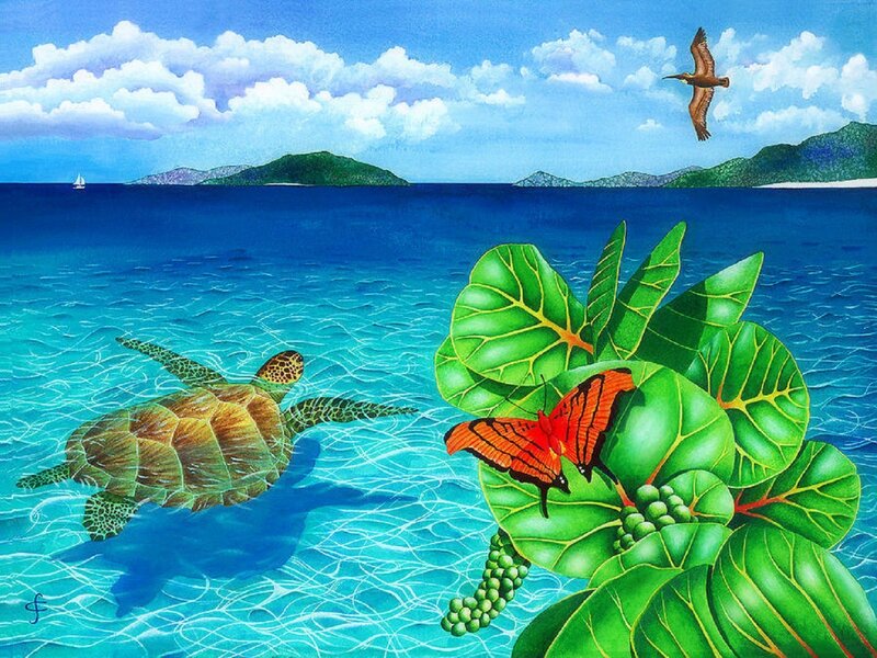 Sea Turtle Swimming — Blue, Serene, Afternoon, Illustration