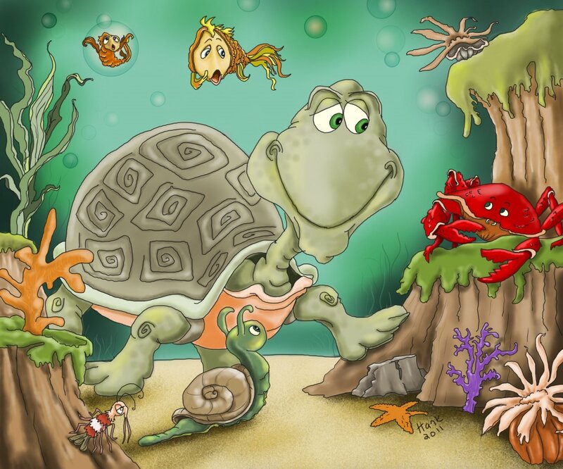 Sea Turtle Underwater — Green, Playful