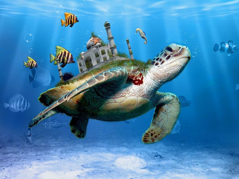 Sea Turtle with Temple