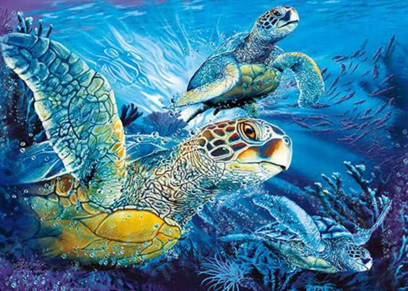 Sea Turtles Swimming — Blue