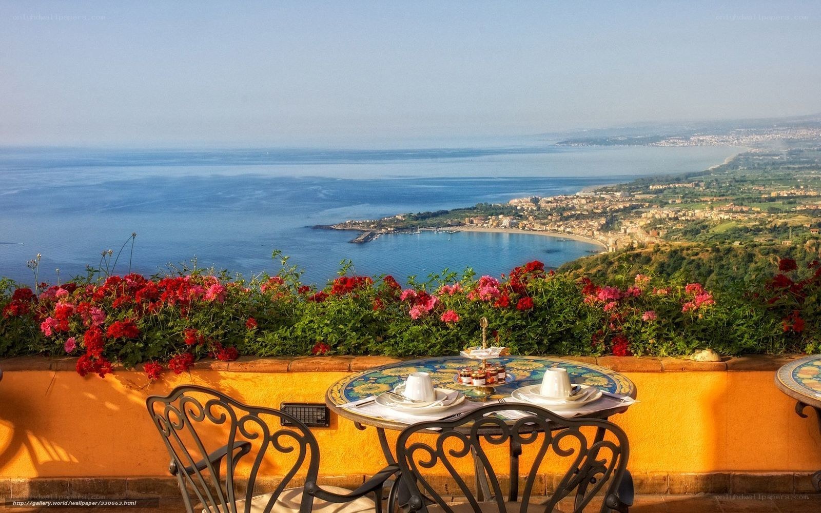 Sea view terrace with flowers