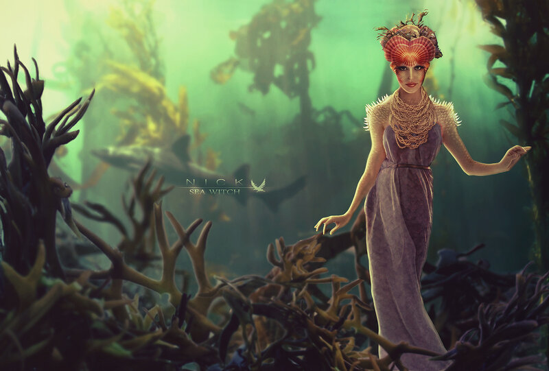 Sea Witch in Underwater Scene