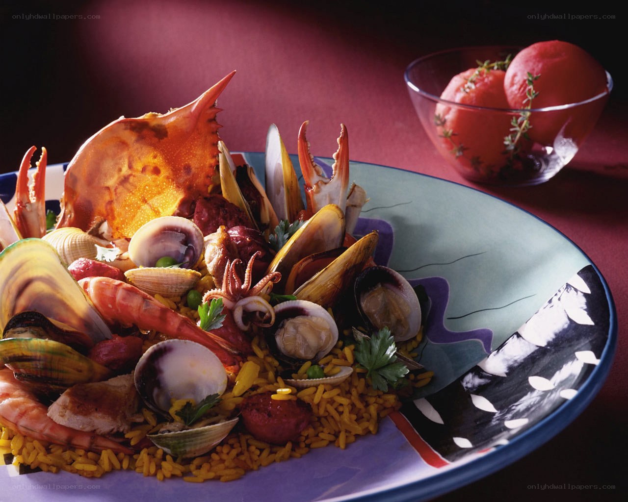 Seafood paella with crab and shellfish