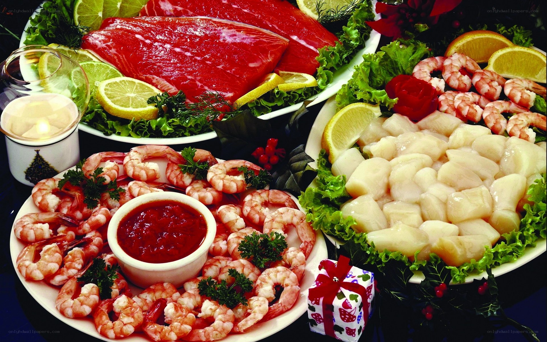 Seafood platter with shrimp and fish