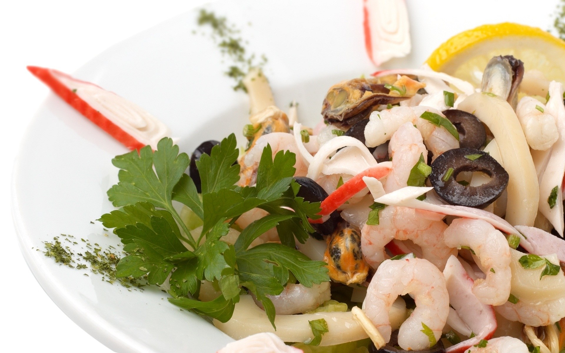 Seafood salad with shrimp and mussels