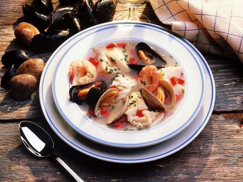 Seafood stew in a bowl