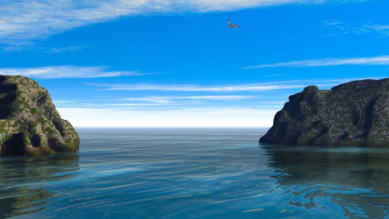 Seagull Flying over Sea — Blue, Serene, Afternoon