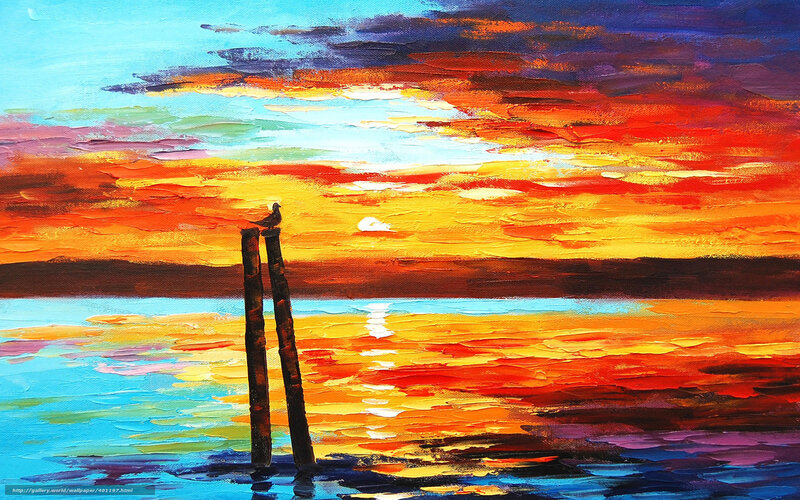 Seagull on Wooden Posts — Orange