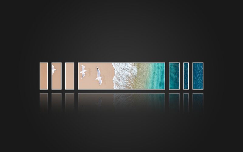 Seagulls Flying over Beach — Black