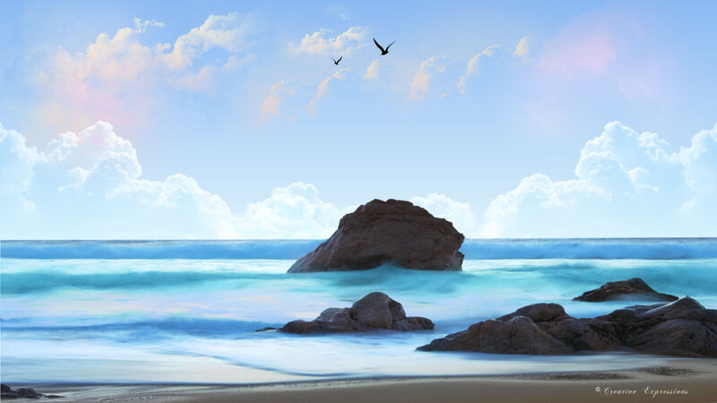 Seagulls Flying over Ocean — Blue, Serene, Afternoon
