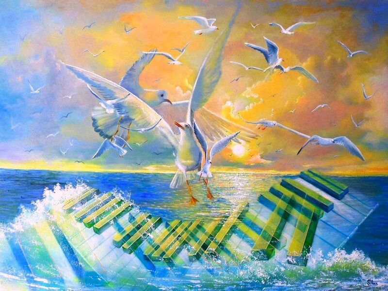 Seagulls over Piano Keys