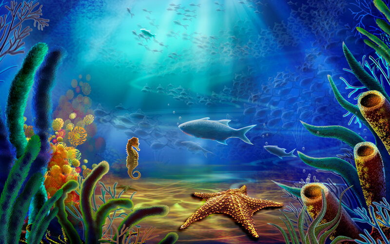 Seahorse in Coral Reef — Blue