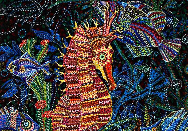 Seahorse in Coral Reef — Blue, Vibrant