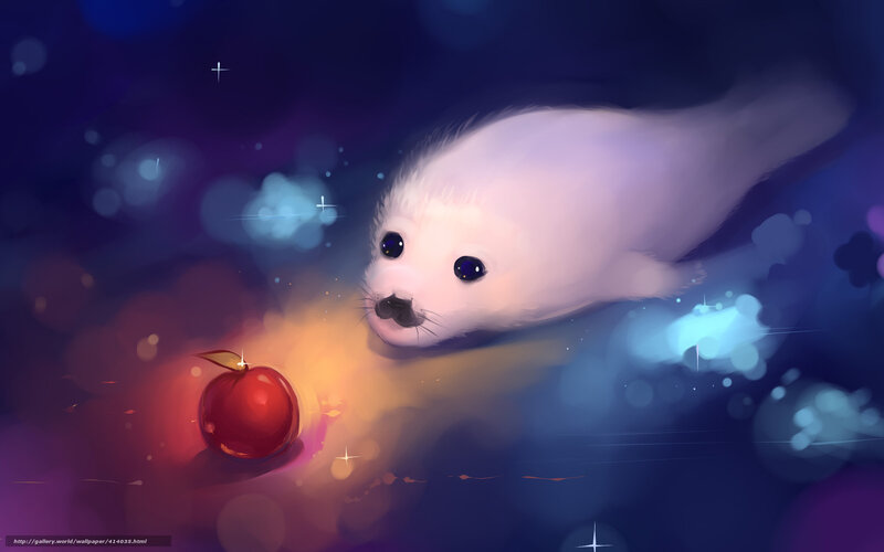 Seal pup with red apple
