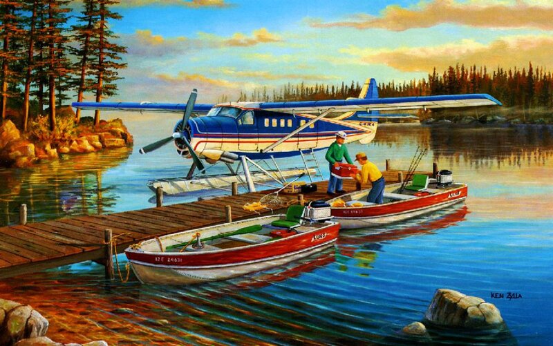 Seaplane at Dock — Blue, Serene