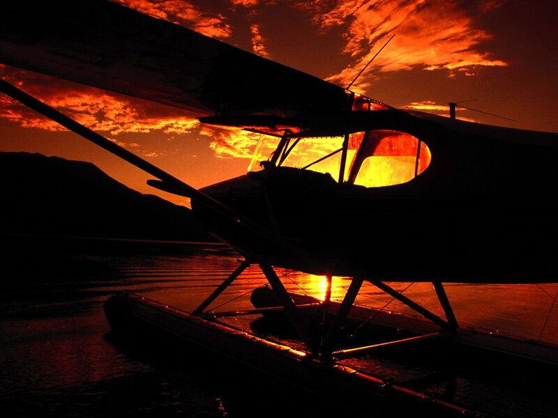 Seaplane at sunset