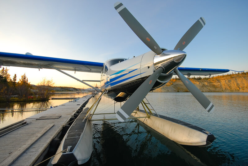 seaplane at sunset dock