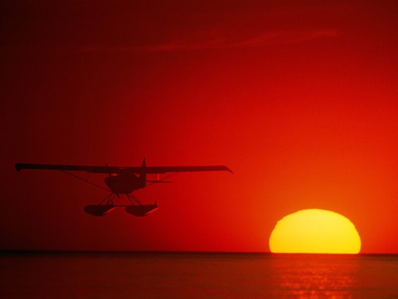Seaplane at sunset