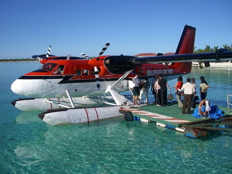 Seaplane at tropical dock