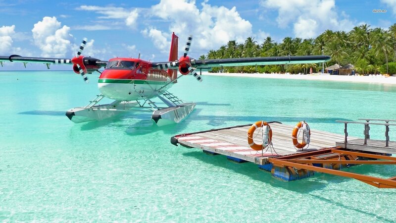 Seaplane at Tropical Dock — Blue, Serene, Afternoon