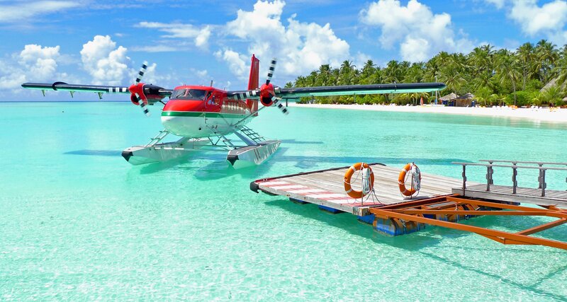 Seaplane at Tropical Dock — Blue, Serene