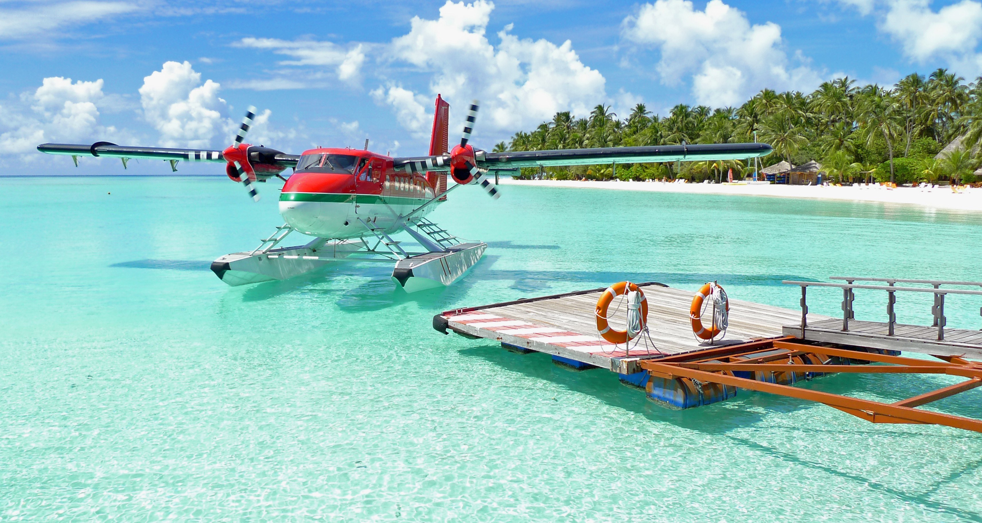 Seaplane at tropical dock