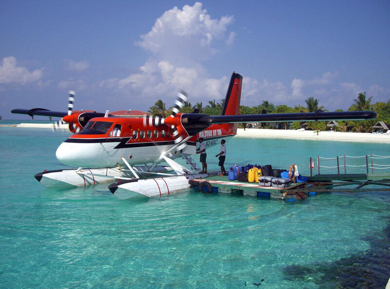 Seaplane at tropical island dock
