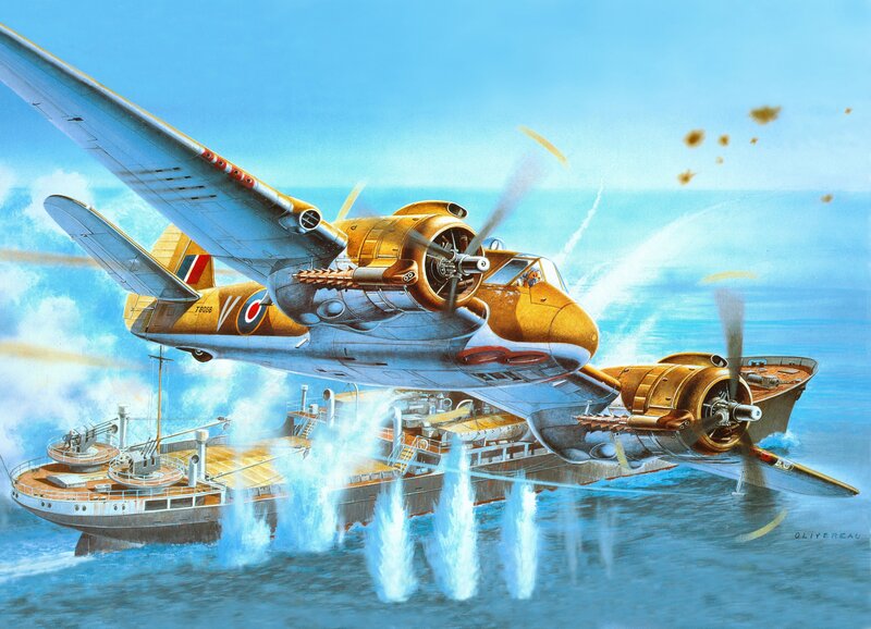 Seaplane Attacking Ship — Blue