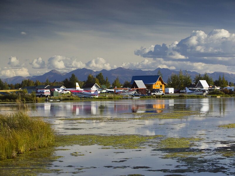 Seaplane base by a lake