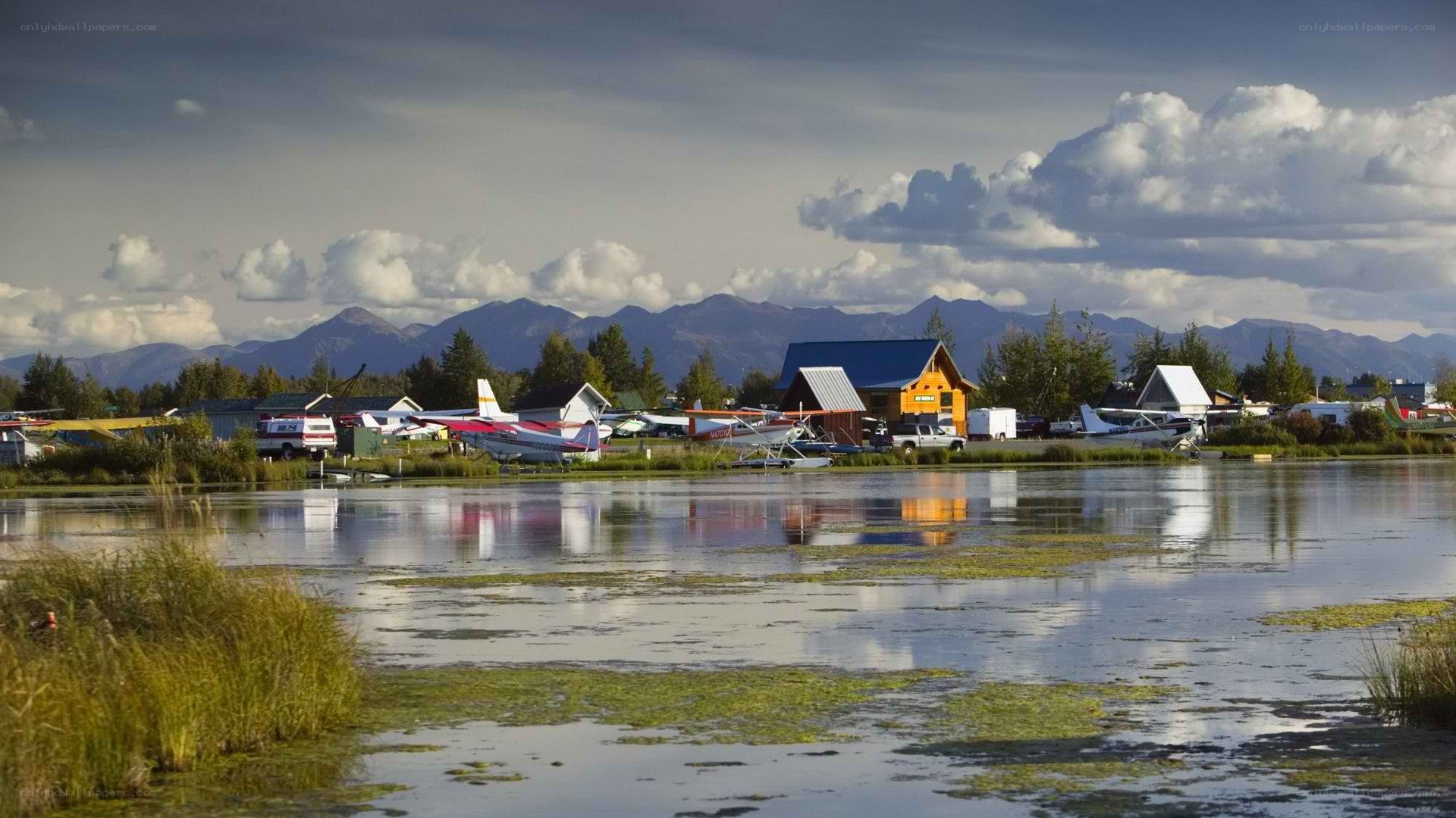 Seaplane base by a lake