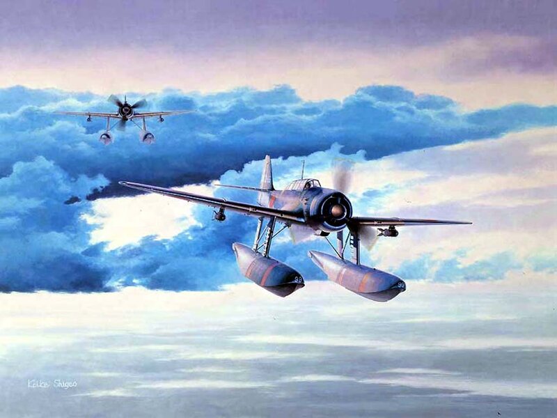 Seaplane in flight formation