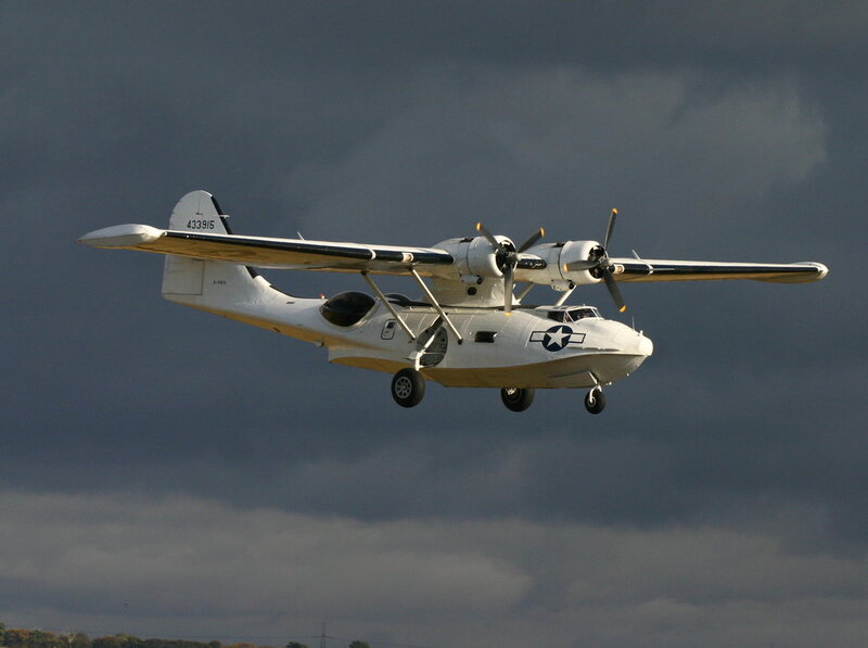 Seaplane in Flight — White