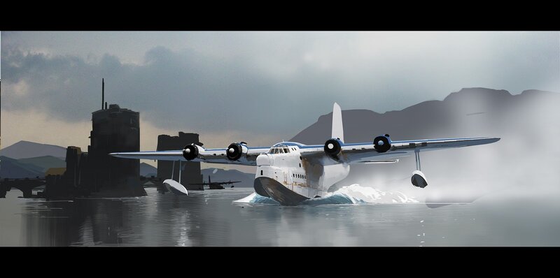 Seaplane landing on water