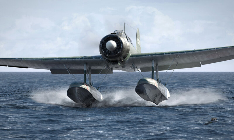 Seaplane Landing on Water — Blue