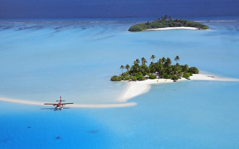 Seaplane Near Tropical Island