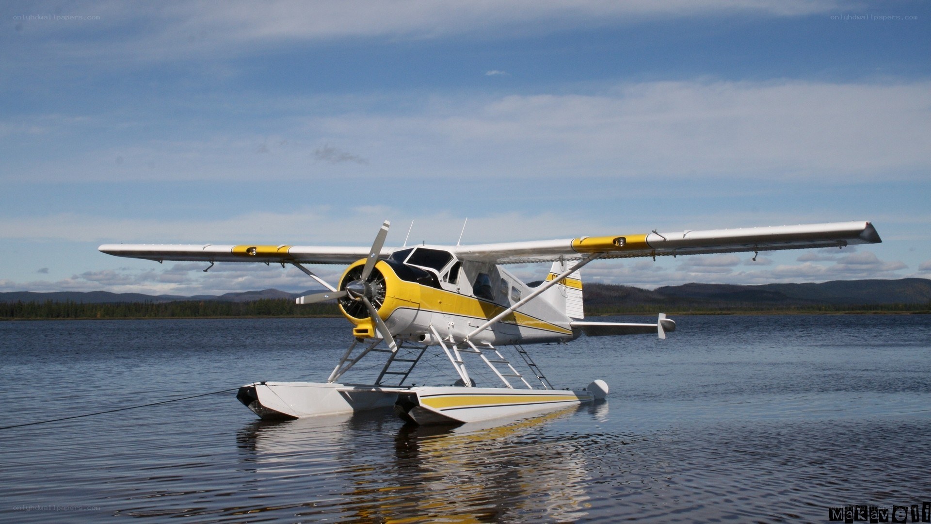 Seaplane on a calm lake