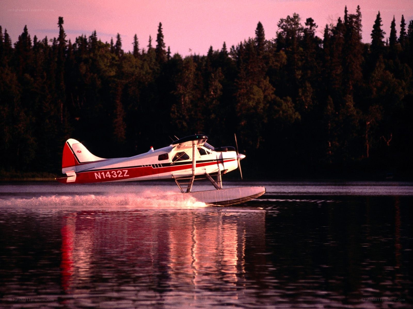 seaplane on lake at dusk