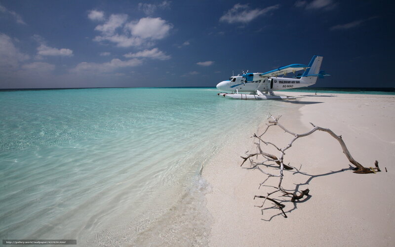 Seaplane on tropical beach