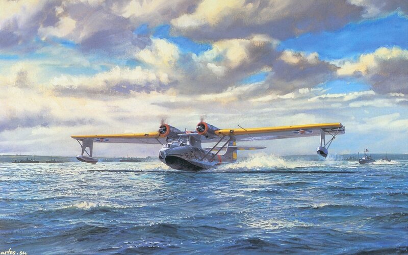 Seaplane on Water — Blue, Dramatic