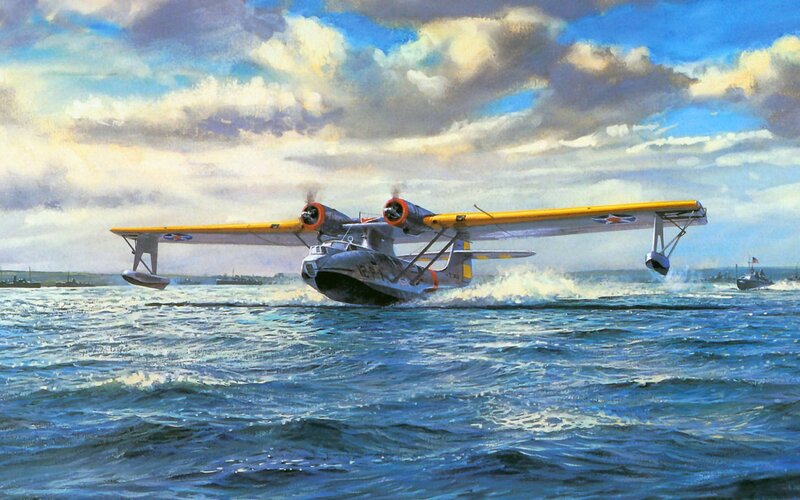 Seaplane Taking Off — Blue