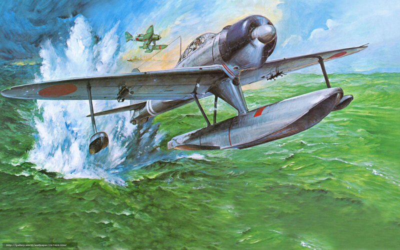 Seaplane taking off from ocean