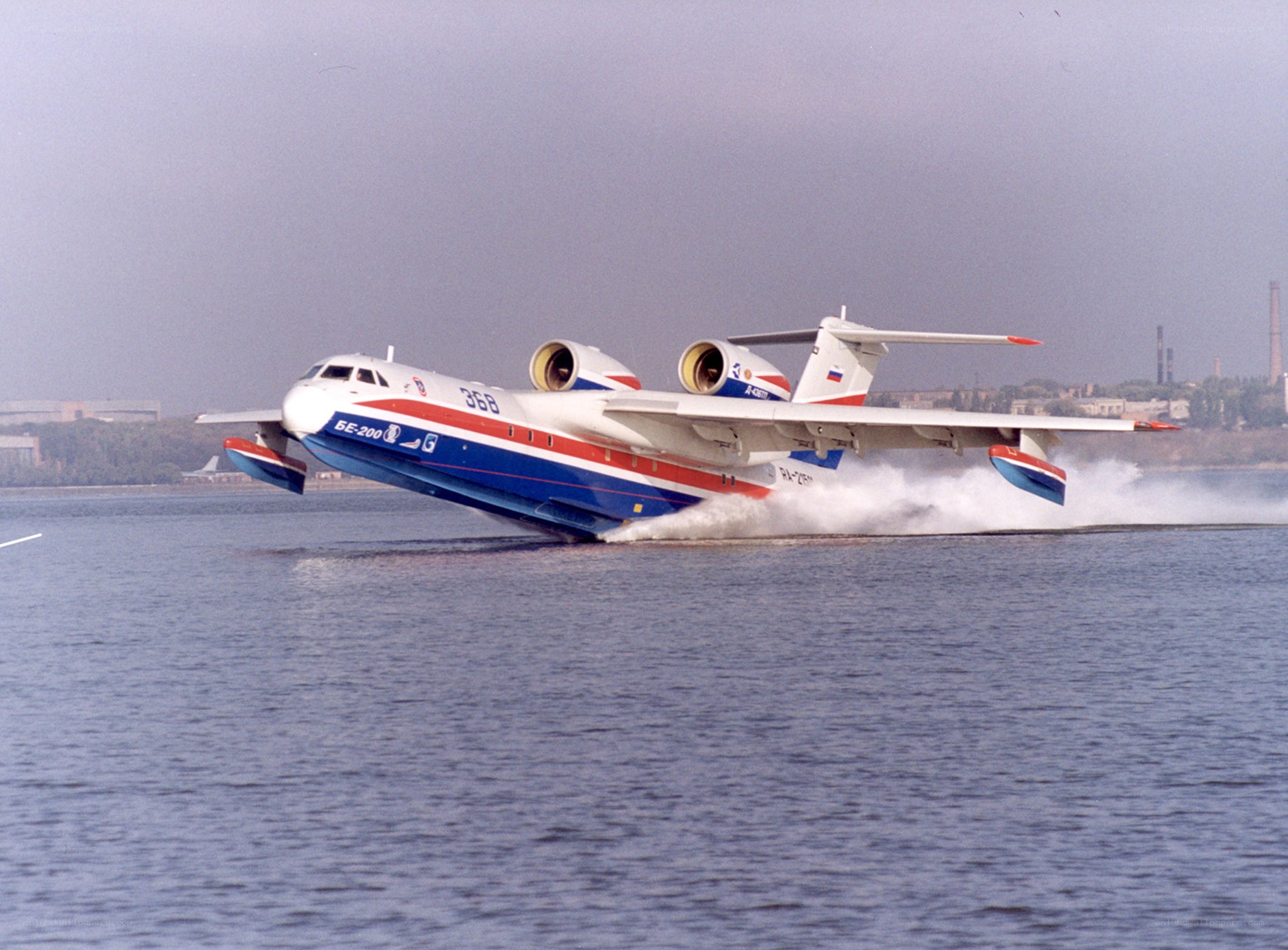 Seaplane taking off from water