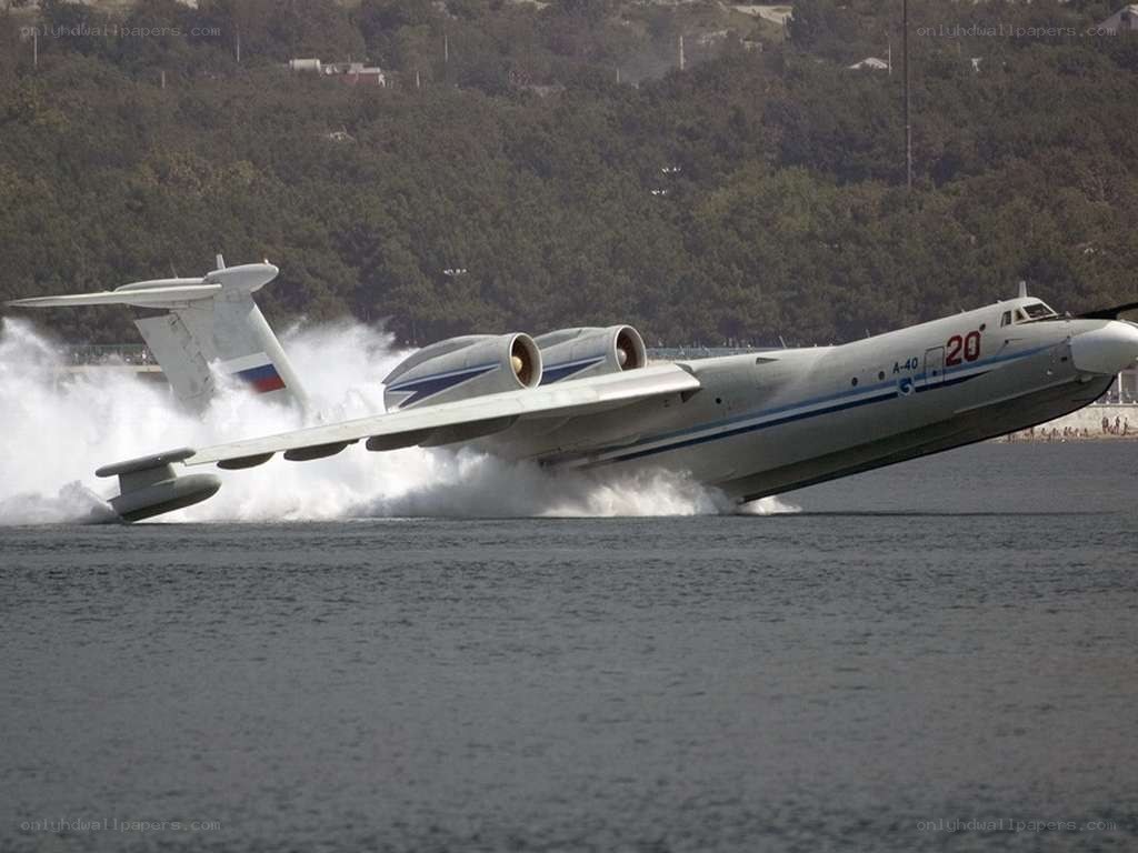 Seaplane taking off from water