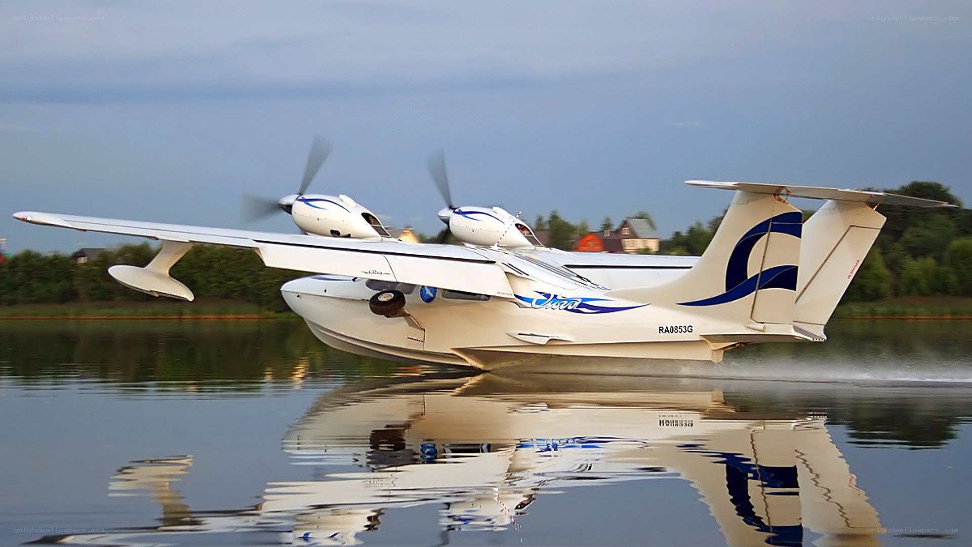 Seaplane taking off from water