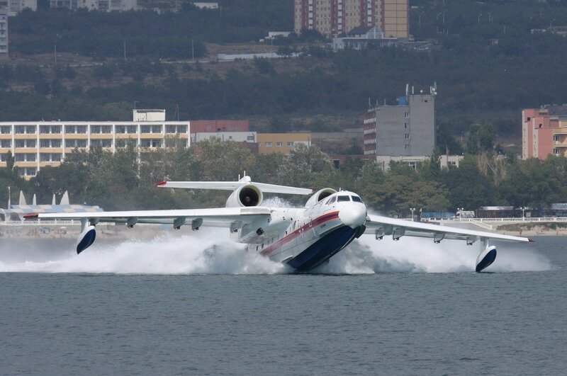 seaplane taking off from water