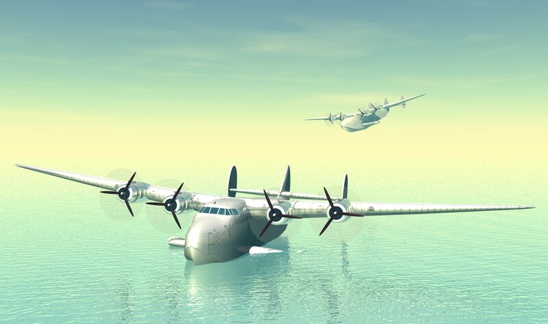 Seaplanes over calm sea